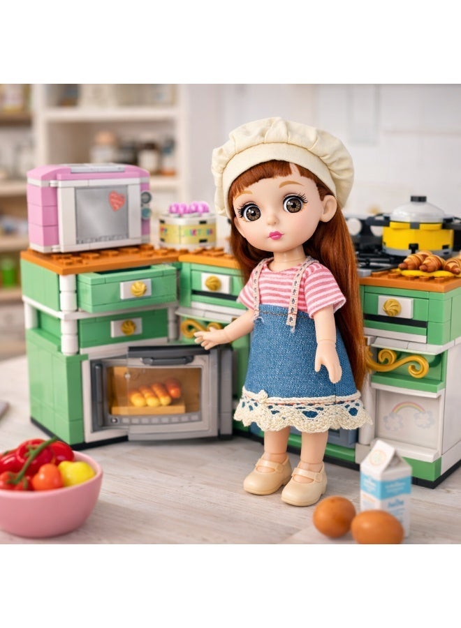 إيلفين Elfin Doll Kitchen Building Blocks Playset – دمية مع مطبخ مكعبات بناء 300 قطعة - Image 2
